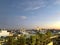 Seville, Spain - December 23, 2019: Overview of Seville during sunset from the El Corte Ingles department store