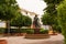 Seville, Spain, July 11, 2021: Statue of the bullfighter Curro Romero in the Maestranza bullring in Seville.