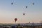 Seville, Spain - March 7,2020: Aerostatic Balloons flying in Seville in the aerostatic balloon race of 2020