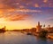 Seville sunset skyline torre del Oro in Sevilla