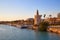 Seville sunset skyline torre del Oro in Sevilla