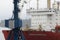 Sevmorput - Russian nuclear-powered icebreaking lighter aboard ship carrier, container ship anchored in container terminal commerc