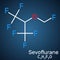 Sevoflurane, fluoromethyl molecule. It is inhalation anaesthetic, used for the general anesthesia. Structural chemical formula on