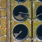 Sewage farm. Static aerial photo looking down onto the clarifying tanks. Industrial place. Geometric background texture. Photo