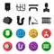 Sewage hatch, tool, radiator.Plumbing set collection icons in black,flet style vector symbol stock illustration web.