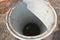 Sewage septic tank concrete ring installation, building manhole using concrete ring mold