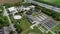 Sewage treatment plant - aerial view, tracking shot