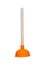 Sewer cleaner rubber plunger with wooden handle.Item on white background