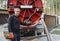Sewer pumping machine.Septic truck.Pumping wastewater from a septic tank. Septic tank maintenance.Septic tank specialist
