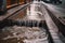 sewer water overflowing on the street during heavy rainstorm