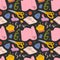 Sewing backdrop made of colorful simple illustrations, seamless vector pattern with tailoring tools, sewing machine, scissors and