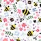 Sewing Bee pattern of flowers, bees and sewing items