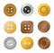 Sewing buttons. Gold silver metal bronze copper cloth rivets, craft needlework clothing