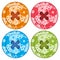 Sewing buttons set vector red orange, blue and green colors with floral background and sewing thread