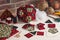 Sewing christmas decoration ball, fabric pieces, sewing accessories, traditional patchwork