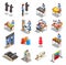 Sewing Factory Isometric Icons Set