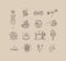 Sewing item icons floral style coffee
