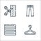 Sewing line icons. linear set. quality vector line set such as hanger, fabric, trousers