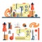 Sewing machine, accessories for dressmaking and handmade fashion. Vector set of flat icons, isolated design elements