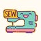 Sewing machine badge, cute kawaii flat design style sign, dressmaker icon, sew lettering, vector cartoon character
