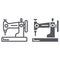 Sewing machine line and glyph icon, hobby and handcraft, household sign, vector graphics, a linear pattern on a white