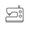 Sewing machine. Tailoring emblem. Linear icon of industrial manufacture of clothing. Black simple illustration of electric device