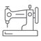 Sewing machine thin line icon, hobby and handcraft, household sign, vector graphics, a linear pattern on a white