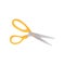 Sewing scissors with bright yellow handles and sharp blades. Tool for cutting fabric. Flat vector icon
