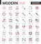 Sewing tailoring thin red black line icon vector illustration set, equipment and items collection for embroidery