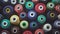 Sewing Threads On Spool. Closeup. Colorful spools of thread
