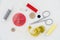 Sewing tools kit composition top view