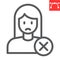 Sex discrimination line icon, feminism and sexism, sad woman sign vector graphics, editable stroke linear icon, eps 10.