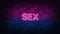 Sex neon sign. purple and blue glow. neon text. Brick wall lit by neon lamps. Night lighting on the wall. 3d illustration. Trendy