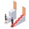Sexism, gender discrimination, injustice, inequality and unfair career promotion, vector isometric illustration.