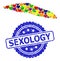 Sexology Scratched Seal and Vibrant Heart Mosaic Map of Haiti Tortuga Island for LGBT
