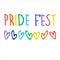 Sexual diversity celebrations logo. Hand lettering in rainbow colors and rainbow-colored hearts