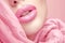 Sexual full lips. Natural gloss of lips and woman\\\'s skin. Increase in lips, cosmetology. Natural lips. . Macro of woman\\\'s face