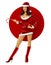 Sexual girl in Miss Claus dress against the red circe isolated o
