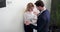 Sexual harassment at work. Man and woman colleagues flirt in office