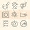 Sexual health, contraception methods gender and ribbon icons line blue