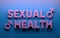 Sexual Health words with male sex gender signs on blue background