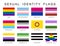 Sexual identity pride flags set, LGBT symbols. Flag gender sexe gay, transgender, bisexual, lesbian and others. Vector