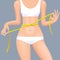 Sexual woman`s body in underwear with waist measuring tape