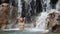Sexy beautiful multicultural woman bathing under waterfall in bikini on vacation