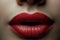Sexy Beauty Red Lips. Makeup Detail. Beautiful Closeup. Sensual Open Mouth. Lipstick matt