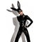Sexy blonde beautiful woman posing in latex costume and black bunny mask on white background.
