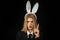 Sexy blonde girl with lace bunny ears. Sexy model dressed in costume Easter bunny. Beautiful young woman with bunny ears