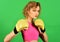 Sexy boxer girl in sportswear and boxing gloves. Sport and fitness, power and exercising. Healthy lifestyle concept.