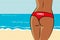 Sexy female butt in summer in red underwear on the beach