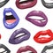 Sexy Female Lips with Dark Color Lipstick. Gothic Vector Fashion Illustration Woman Freak Mouth Seamless pattern.  Gestures